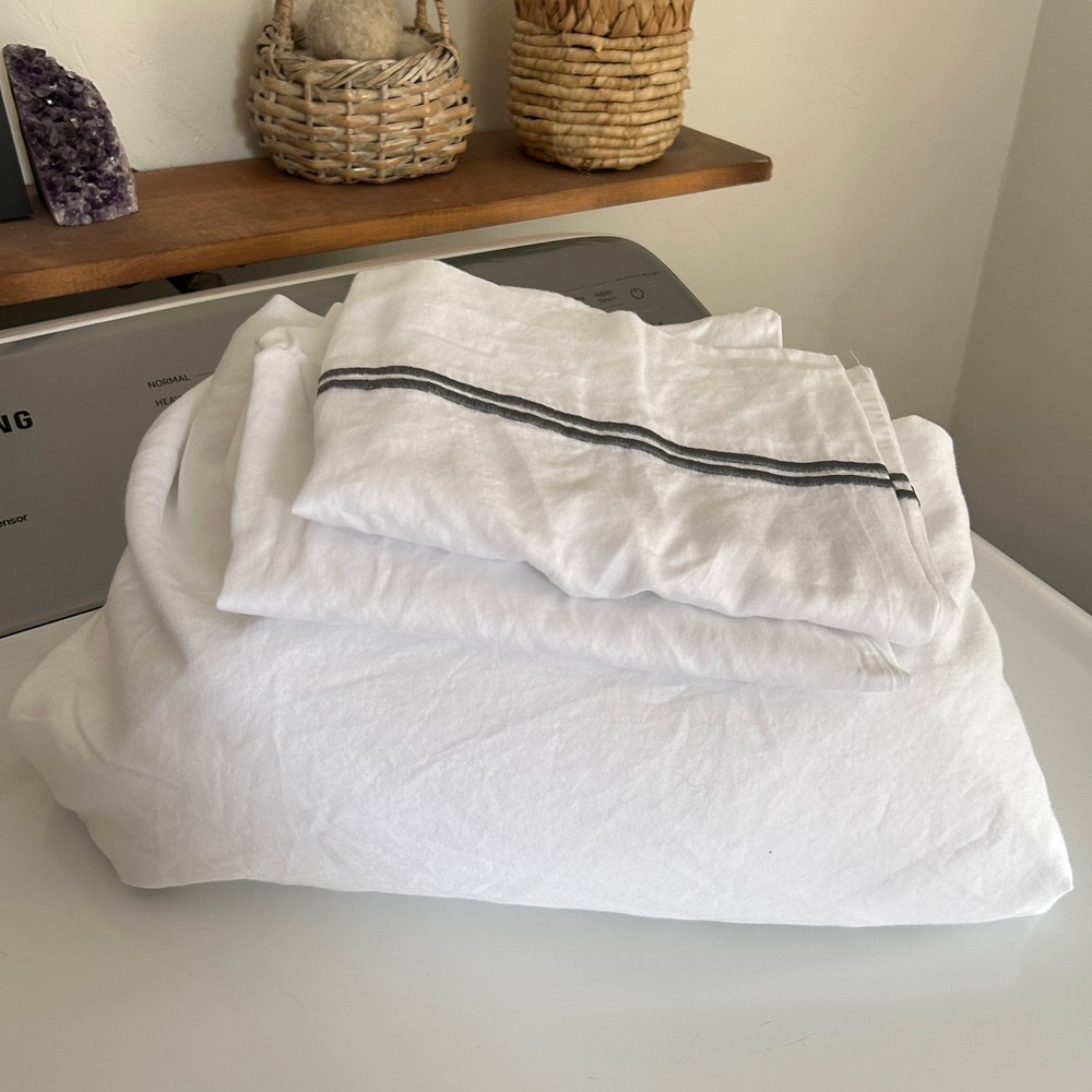 Sleeptone Hotel Luxury Queen Duvet 2 Pillowcases White Gray Long Staple Cotton